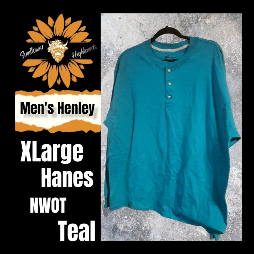 Men's Hanes Henley XL Teal